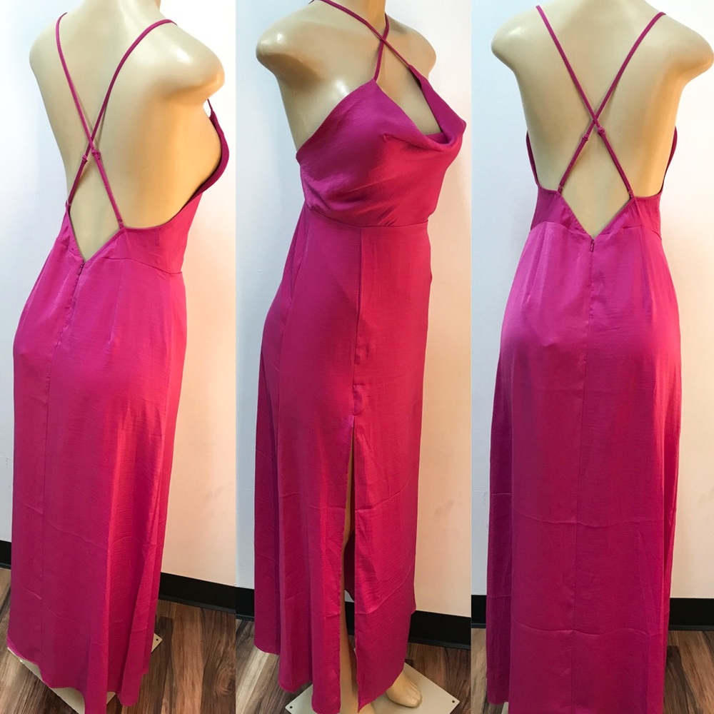 ‼️ Silky Fushia Maxi Dress Criss Cross Straps - Picture 1 of 5